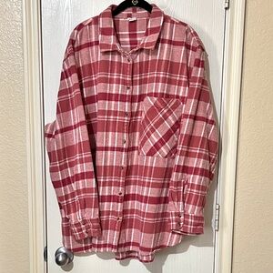 [Aerie] Red White Plaid Shacket Button Down Flannel Casual Streetwear XXL